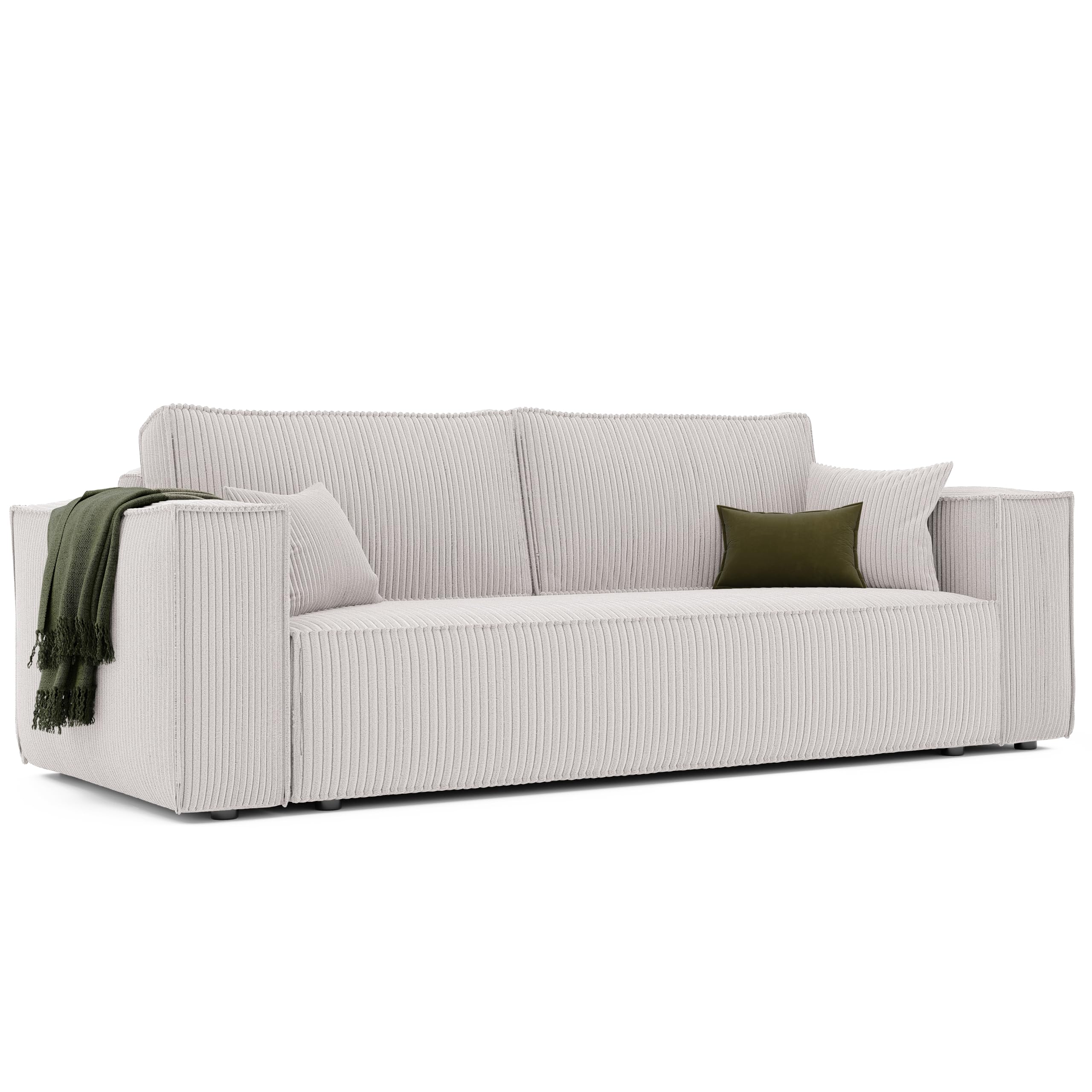 GREKPOL Schlafsofa mit Bettkasten 240x105 - Cord Beige Sofa mit schlaffunktion - Couch mit Schlaffunktion- 3 Sitzer - Wohnzimmer Couch - Schlafcouch