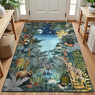 Midnight Jungle 3x5 Rug, Soft Animal Print Entryway Rug, Machine Washabl...