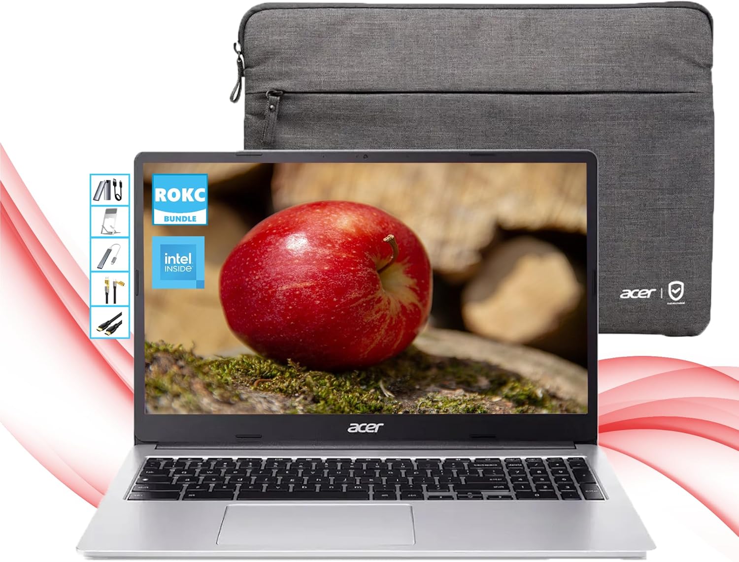 Acer Chromebook 315 with Gemini-AI Chrome OS | 15.6'' HD Display | 4GB RAM|128GB SSD & 128GB Portable SSD| Intel Pentium 4-Core CPU| Webcam | Card Reader| Display Port| Wi-Fi 6| Ultra Light| RK Bundle