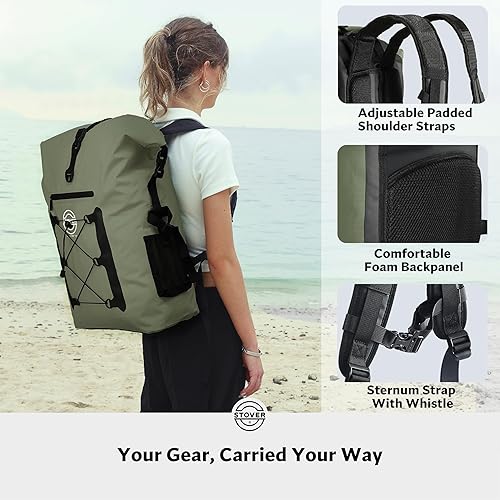 Vista 3 de STOVER Mochila impermeable de 51025304055L, bolsa seca flotante para kayak, viajes, playa, senderismo y campamento, hombresmujeres