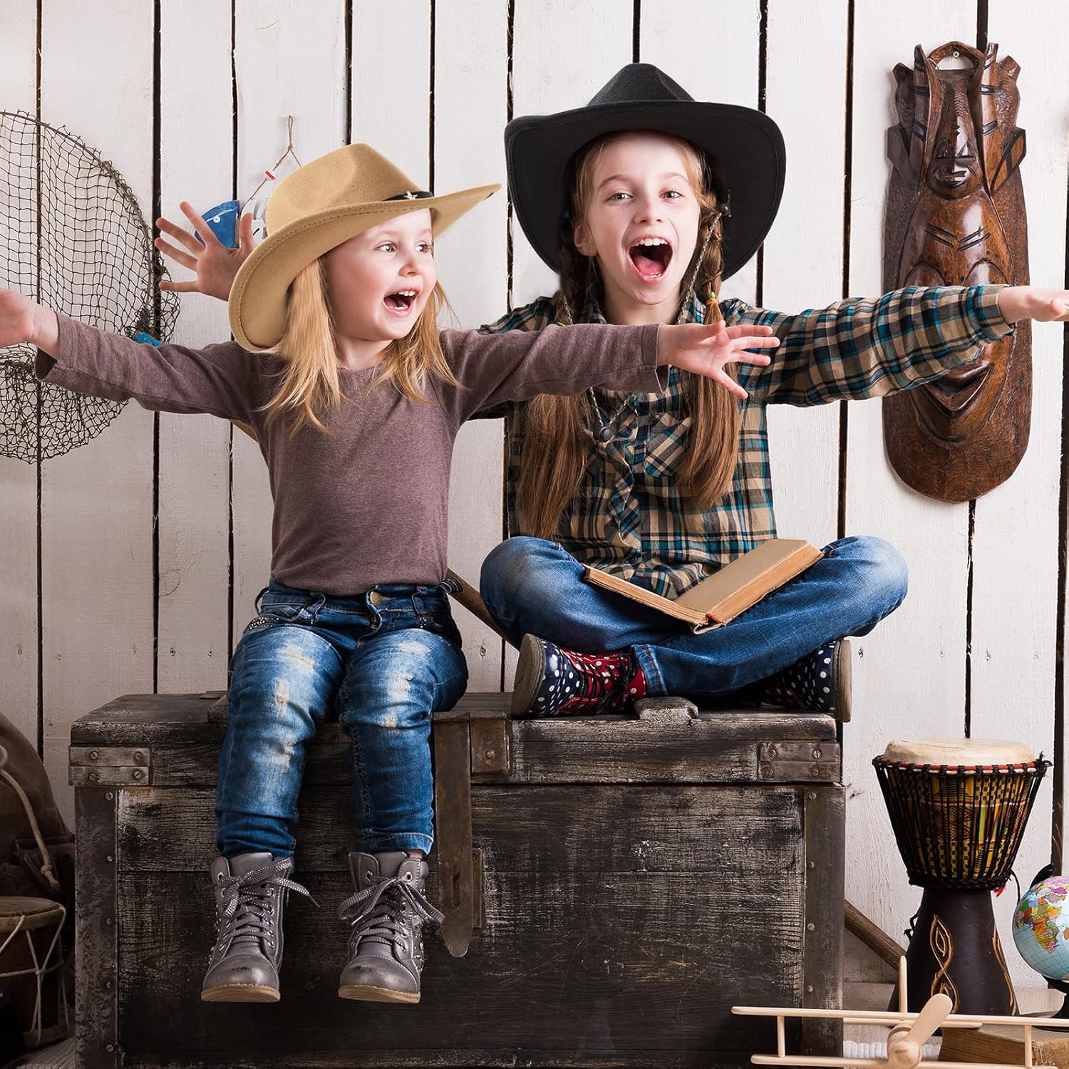 Mumufy 4 Pcs Classic Western Cowboy Hat Men Felt Wide Brim Hats Women Belt Buckle Cap for Adults - Image 6