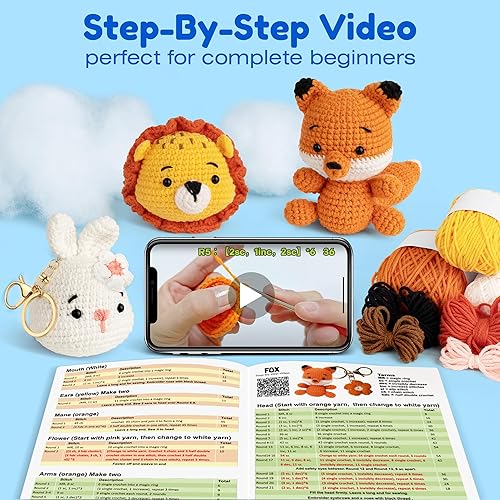 Miniatura 3 de Mocoosy Kit de 3 piezas de ganchillo de animales para principiantes, kit de inicio para aprender a ganchillo para niños y adultos, juego de