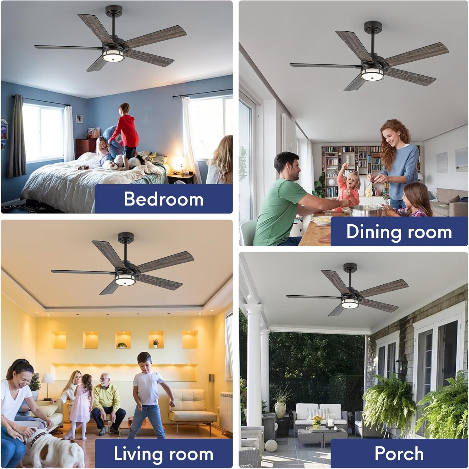 52 Inch Outdoor Ceiling Fan with Light, Wet Rated Outdoor Ceiling Fan, Quiet Reversible DC Motor, 6 Speeds, 3 CCT, Waterproof Fan for Bedroom, Living Room, Patio，Porch