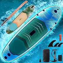 10.5 Inflatable Stand Up Paddle Board, Premium SUP Board Kit, Includes Paddle, Pump, Backpack, Waterproof Bag, Perfect for Yoga, Fishing, and Surfing, Orange/Blue/LED