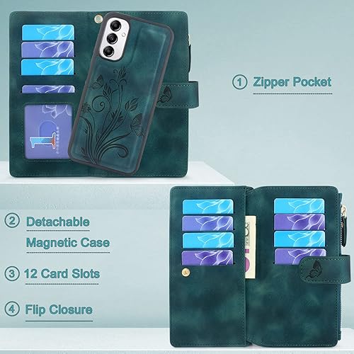 Miniatura 3 de Lacass Funda para Samsung Galaxy A14 5G 2023, 12 ranuras para tarjetas Soporte para dinero en efectivo para tarjetas de identificación, bolsillo con