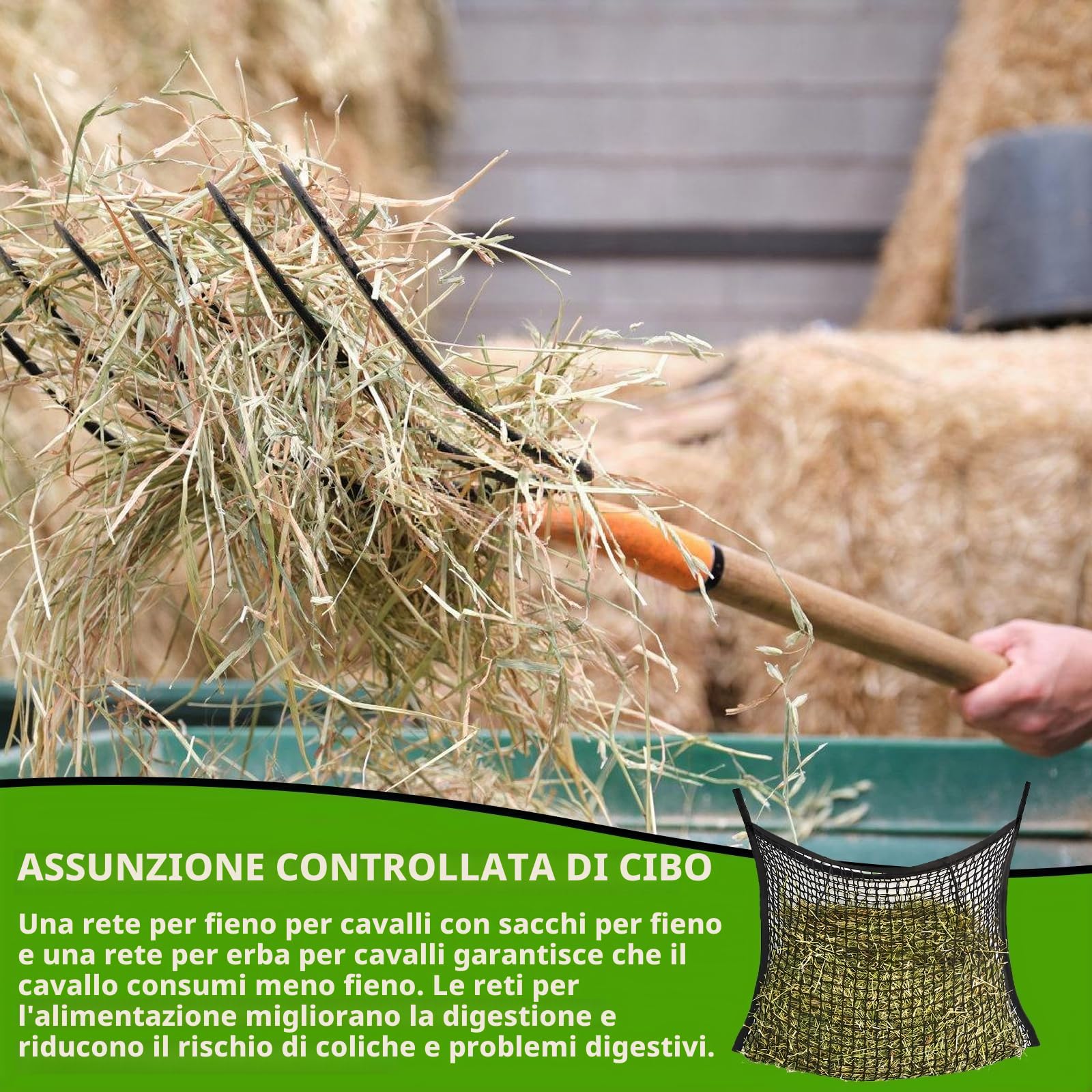 GAOUTO Rete da fieno per cavalli: 120 x 90 cm, rete da fieno, rete da fieno, dimensioni 3 x 3 cm, rete di alimentazione per fieno da 8,5 kg, borsa di oggi, Heusack può essere esteso per cavalli