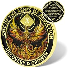 10 Year Sobriety Coin Phoenix Rising - Serenity Prayer AA Medallion & NA Chips - Out of The Ashes Addiction Token for Clean Time & Milestones - Sober Gifts for Men & Women
