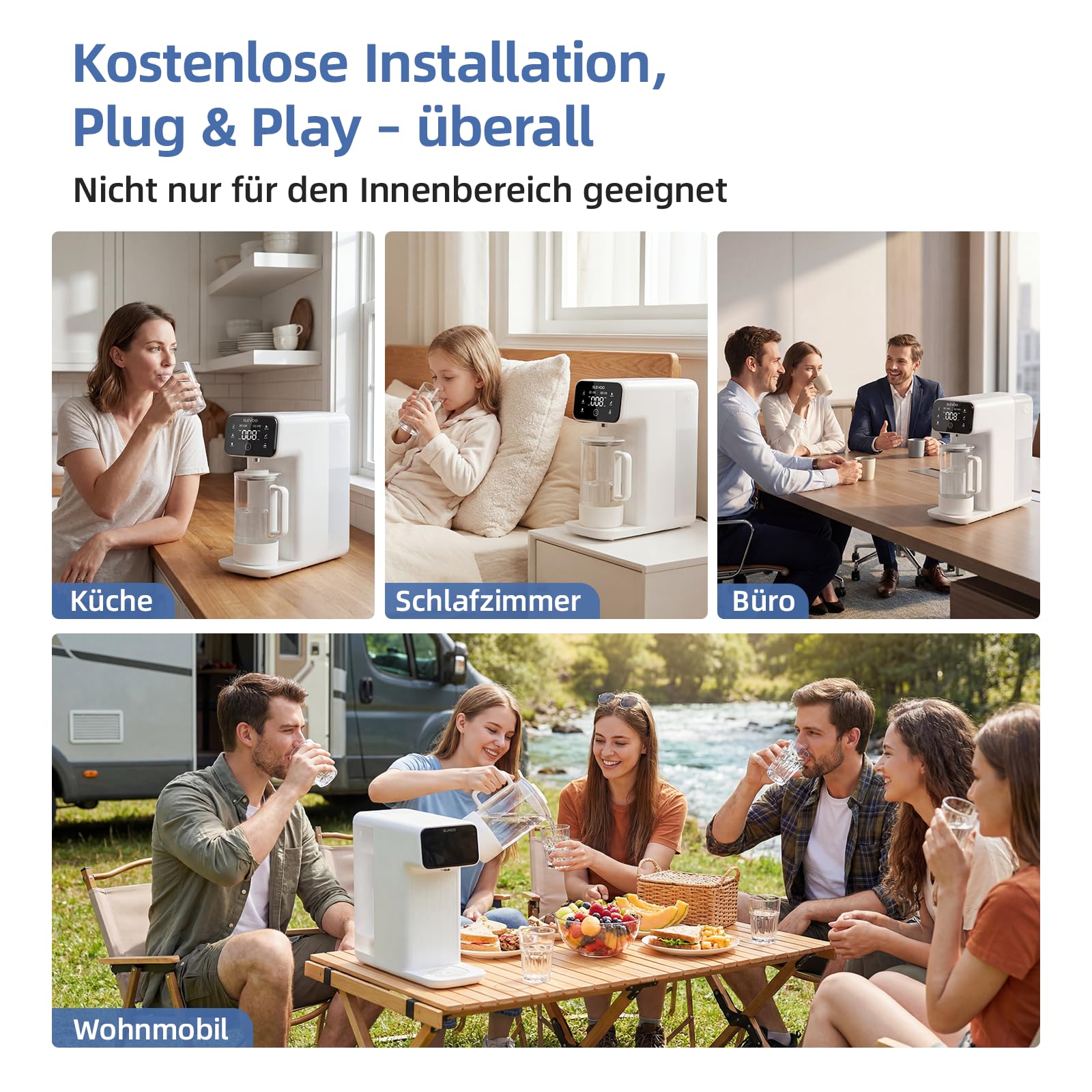 Système d'osmose inverse de comptoir pour eau potable, filtration à 6 étapes contre les nitrates et PFAS, rapport eaux usées 4:1, moniteur TDS, réservoir 4L, pichet en verre de reminéralisation 1,2L