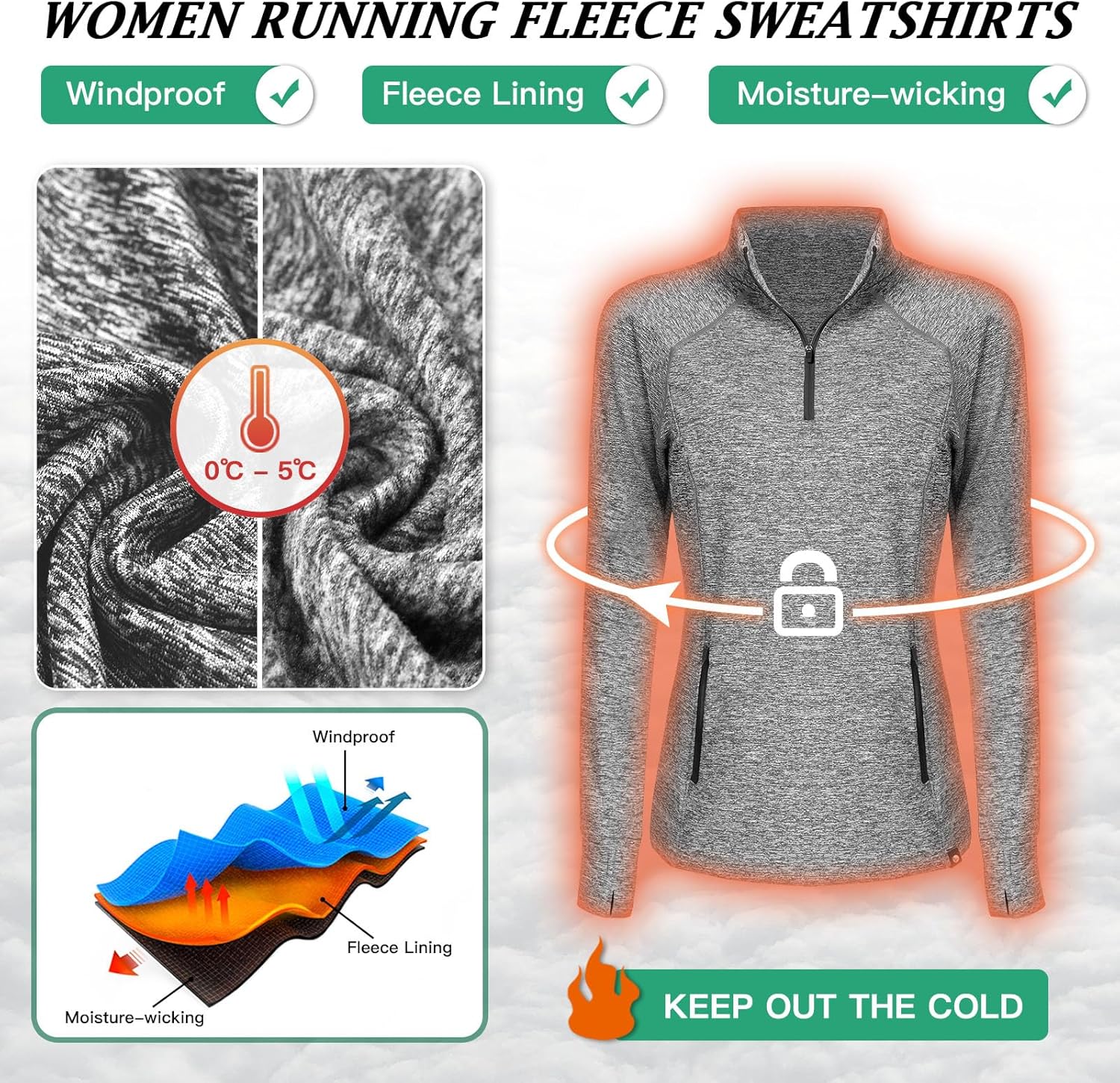 Soneven Women's Thermal Fleece Running Shirts Warm Winter Pullover Cold Weather Workout Hiking Tops with Thumb Holes Pockets - Image 3
