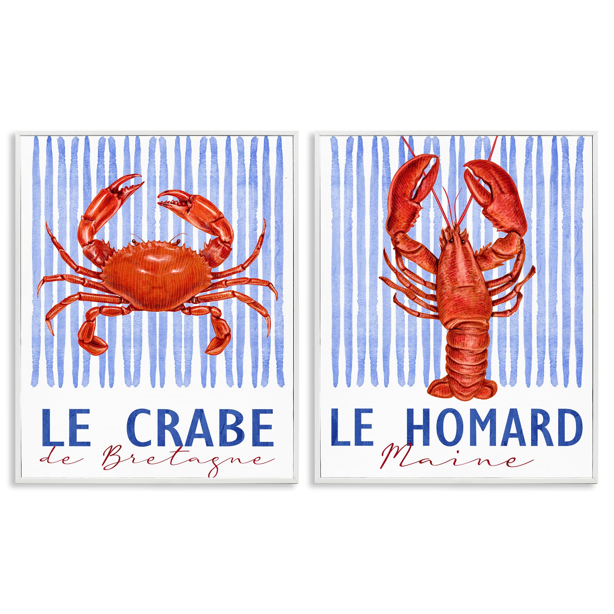 Nautical Stripes Sea Creatures, 24 x 30 Inch Framed Giclée Print Set
