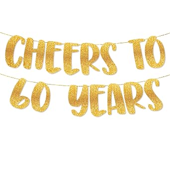 Itsyyboo Cheers to 60 Years Gold Glitter Banner - Happy 60th Birthday Party Decorations 8 Feet, 60th Wedding Anniversary Party Supplies - Milestone Celebration Decor - Pre-strung, No DIY Required (Gold 60 Years)