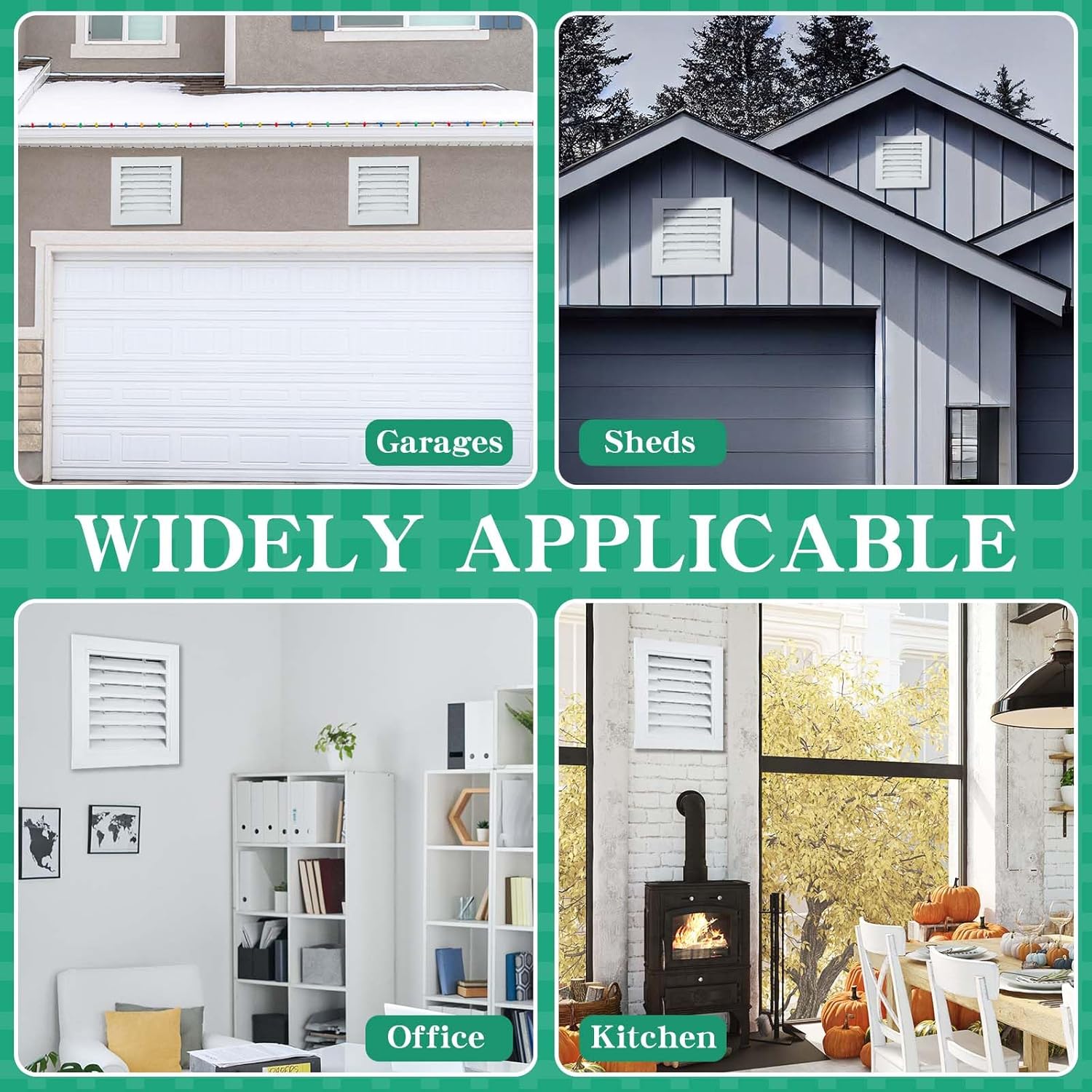 Gisafai 2 Pcs 12" x 12" Gable Vent Aluminum Alloy Wall Vents Shed Attic Window with Screen Return Air Grill with Screws, for Ventilation Exterior Doors Wall House (White)