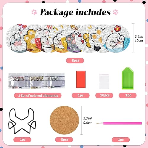Miniatura 9 de FILASLFT Kit de posavasos de pintura de diamante, kit de posavasos de pintura de diamantes, 8 posavasos de diamante con soporte para manualidades de