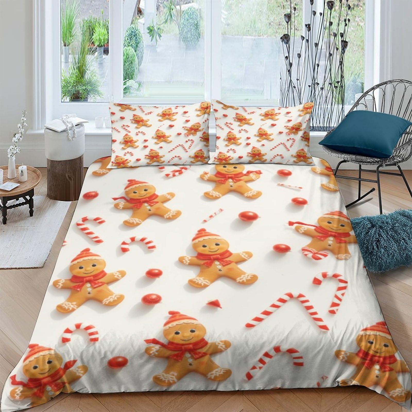 Ctjqhvkz Style-9 3D Printed Gingerbread Candy Fitted Sheet Microfiber Soft Breathable Christmas Bed Cover For Bedroom Dorm Decor Single（135X200cm）