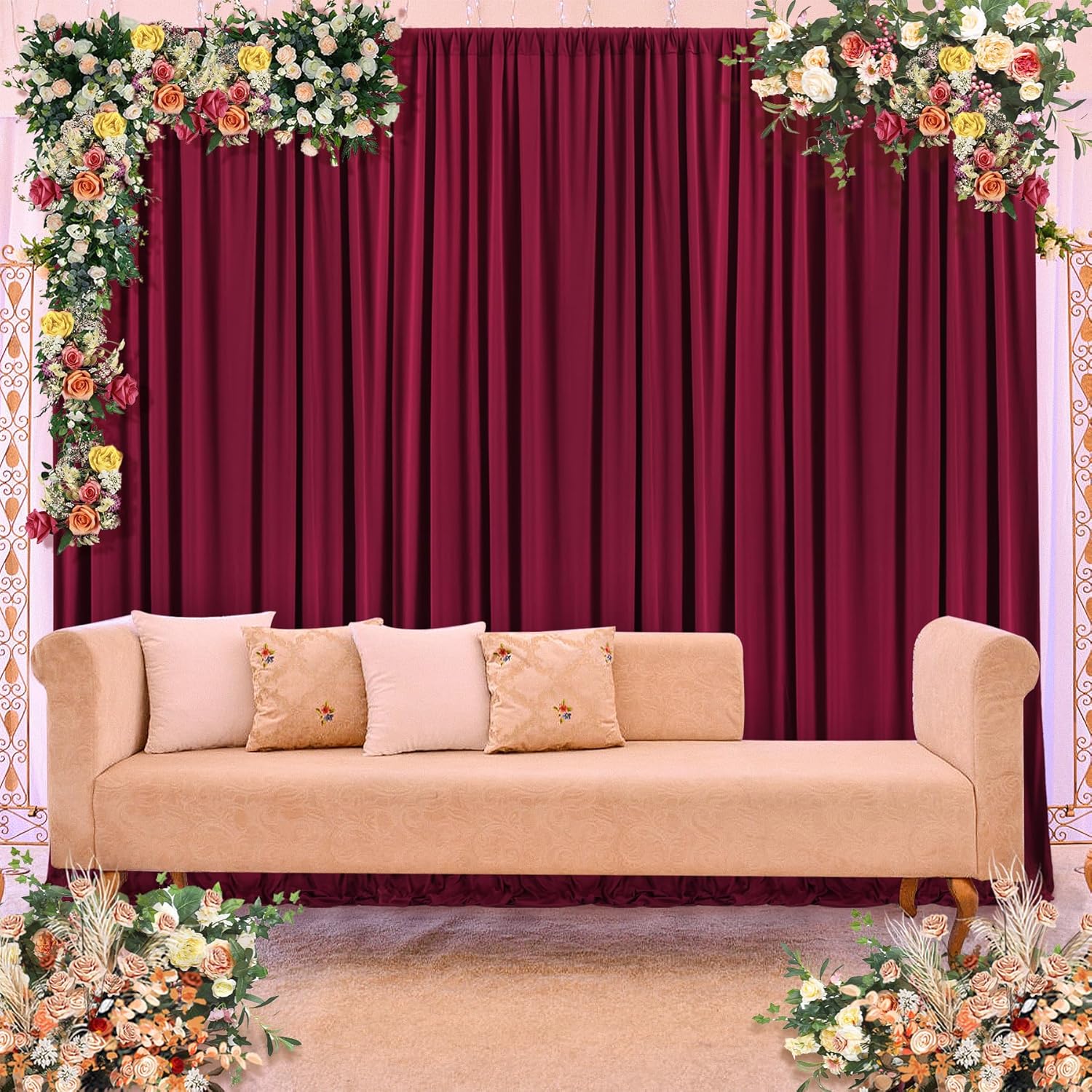 20ft×10ft Wrinkles Free Burgundy Backdrop Curtain for Wedding Party, 4 Panels 5×10ft Soft Silky Polyester Wine Red Photo Backdrop Drapes for Birthday Parties Baby Shower Mother‘s Day Photography