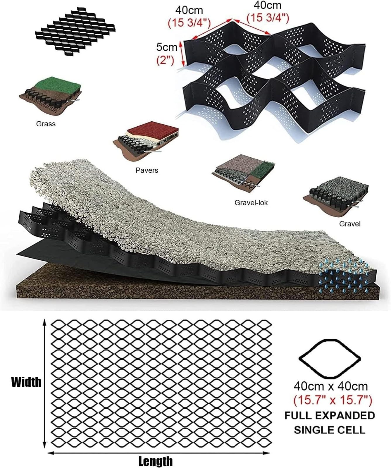 Sistema De Rejilla De Grava, Estabilizador Granito Descompuesto con Grava Permeable, Rejilla Grava Molida HDPE Geo Grid, Rejilla Grava para Patios, Cobertizos, Pendientes(5x6m(16.5x20ft))