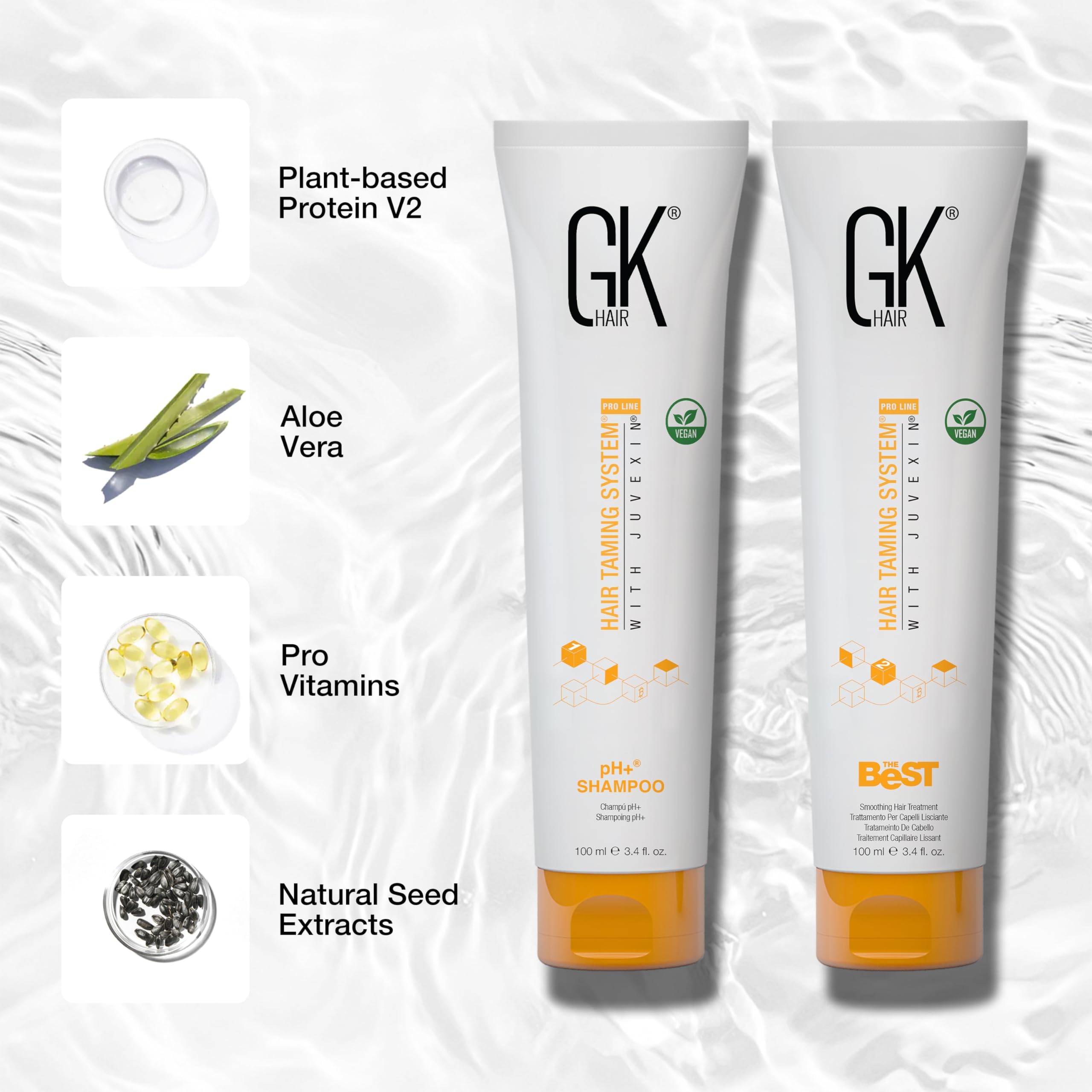 GK HAIR The Best 100 ml Trattamento lisciante alla cheratina per capelli con shampoo purificante pH+ 100 ml | Il miglior trattamento lisciante e rinforzante per capelli sani - Tutti i tipi di capelli