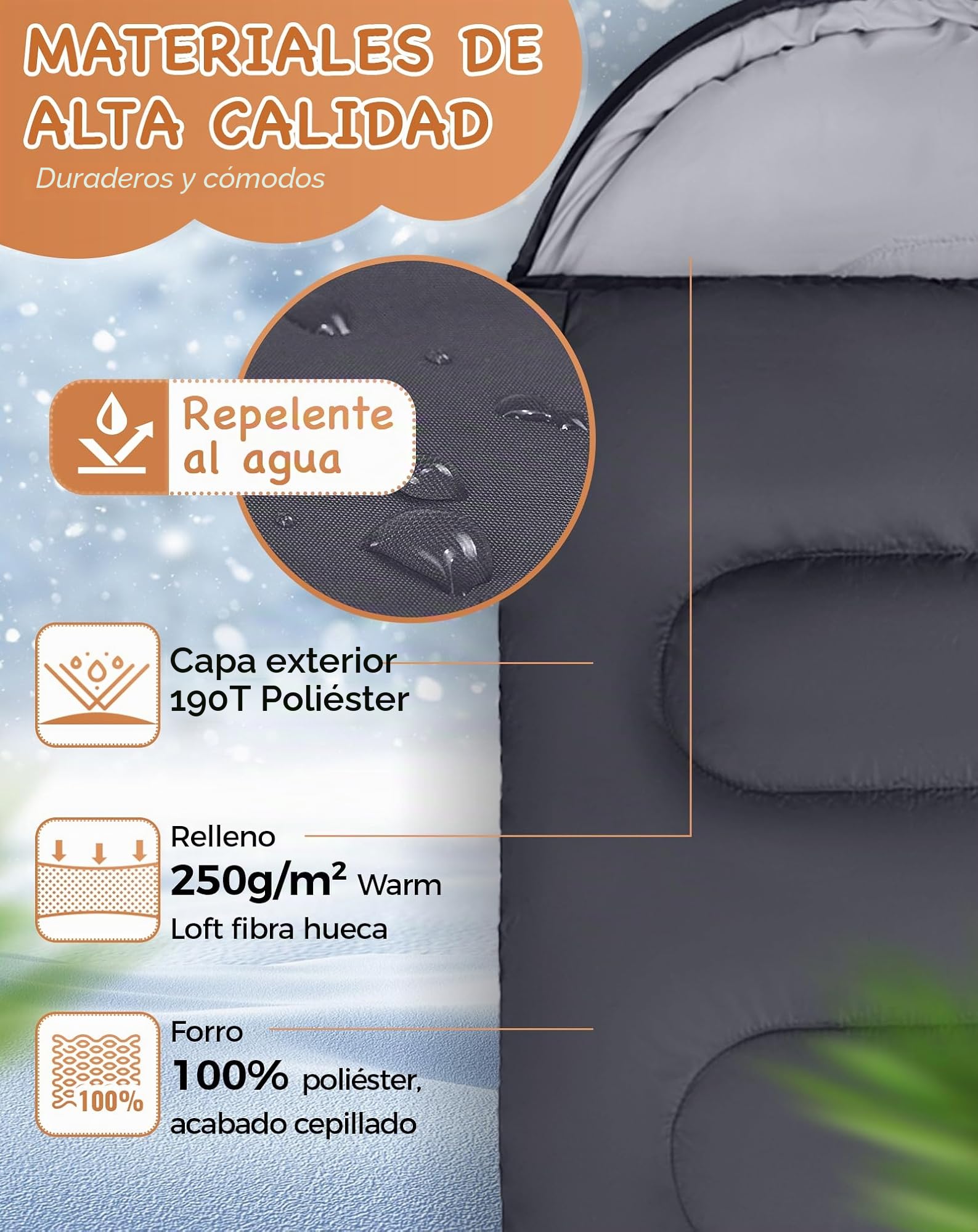 KingCamp Saco de Dormir Oasis 3-4 Estaciones Impermeable y Ligero para Camping (Niños y Adultos) - Conectable Izquierda/Derecha para Saco Doble, Ideal para Viajes y Actividades al Aire Libre