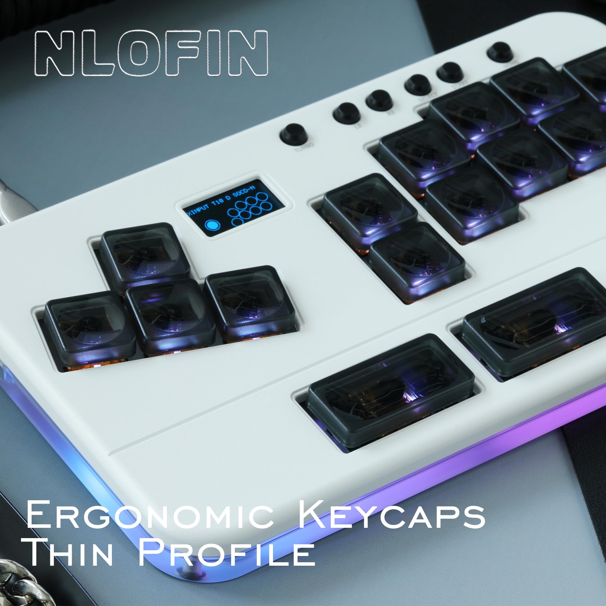 Mando sin palanca, mini teclado, controlador de arcade de 16 teclas con todos los botones (blanco)