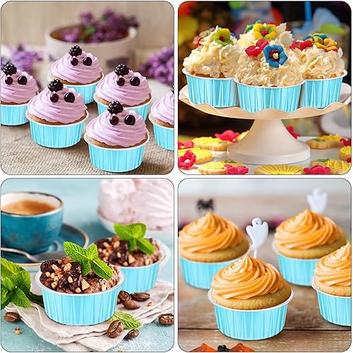 Miniatura 4 de 150 moldes desechables de papel de aluminio para hornear, con tapas, mini moldes para cupcakes de 5 onzas, moldes para flan, moldes para tartas con