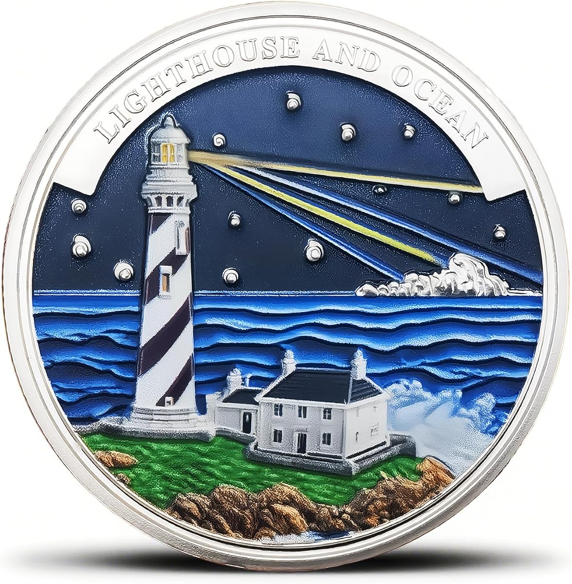 Inspirador Faro Desafío Moneda Regalo Motivacional para Esperanza y Orientación (Plateado)