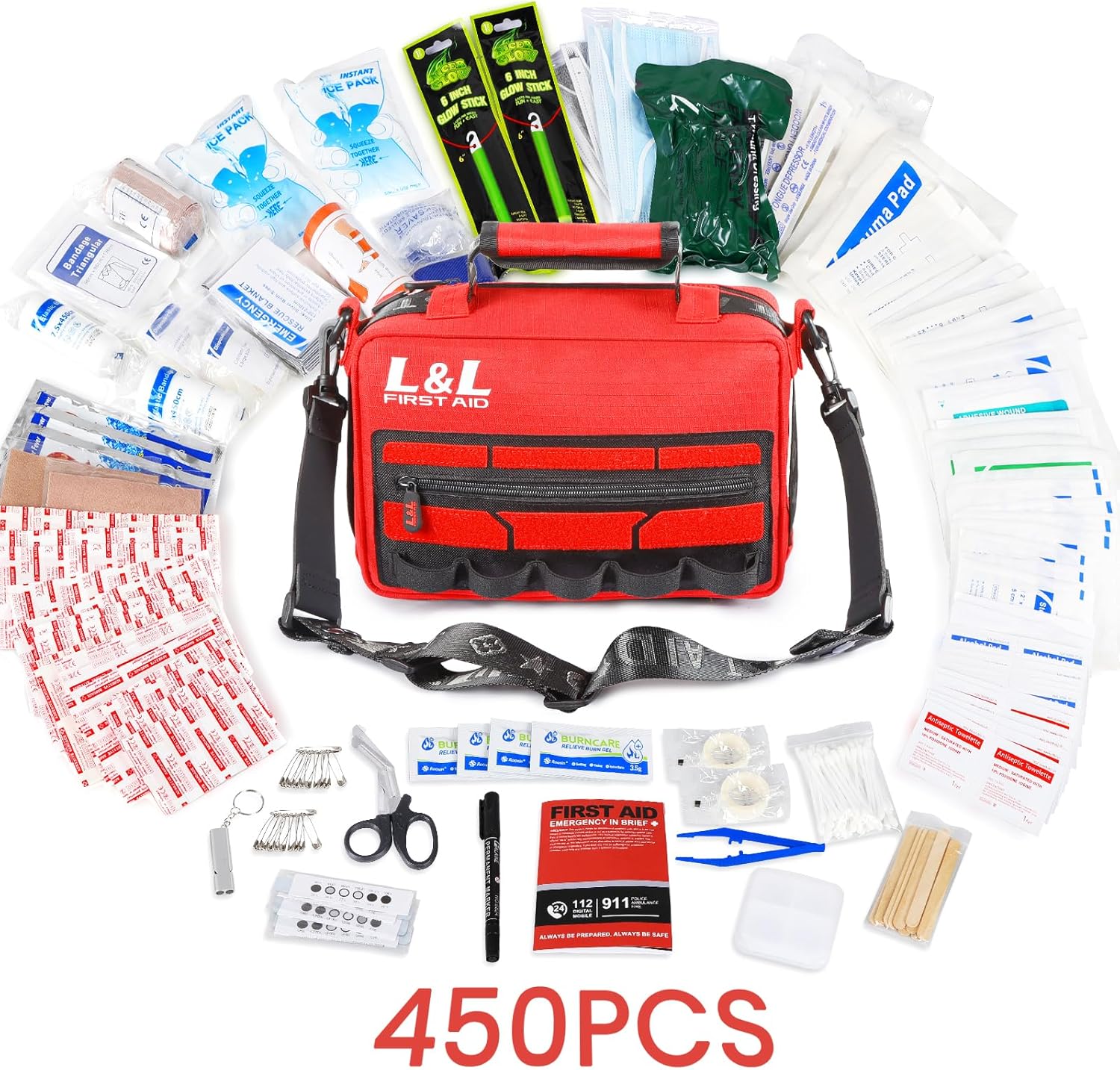 First Aid Kit for Car Home Travel Businesses,450 Piece Survival Gear First Aid,Large First Aid Kit Survival,Waterproof Emergency Medical Kit for Outdoor Vehicles Camping Hiking Boating Office(Red)