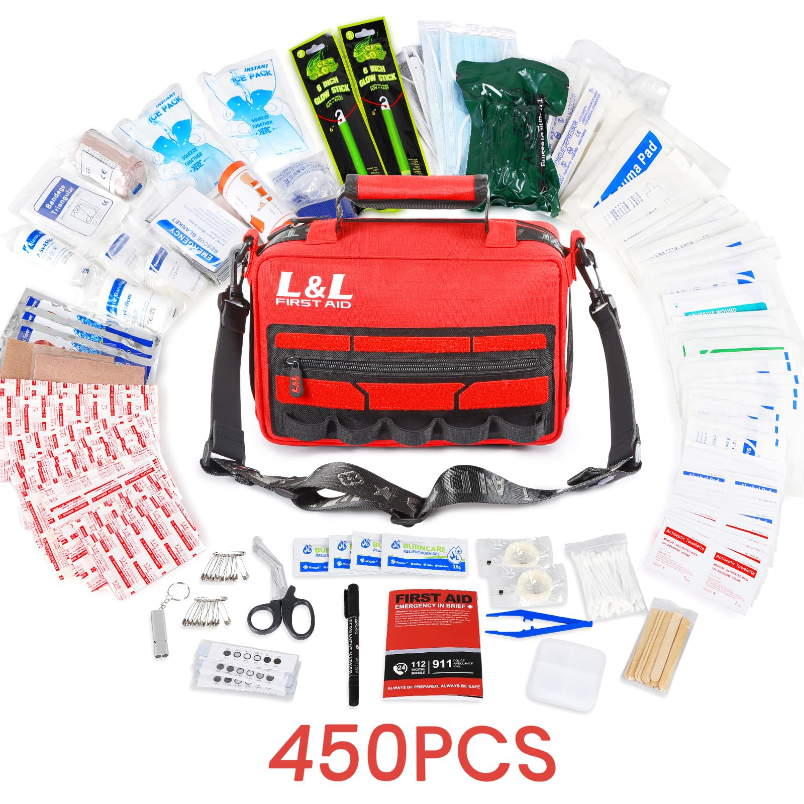 First Aid Kit for Car Home Travel Businesses,450 Piece Survival Gear First Aid,Large First Aid Kit Survival,Waterproof Emergency Medical Kit for Outdoor Vehicles Camping Hiking Boating Office(Red)
