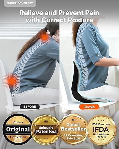 Miniatura 3 de curble Juego de fundas más anchas (estándar anchas), silla de apoyo para la espalda baja con funda desmontable, corrector de postura de apoyo