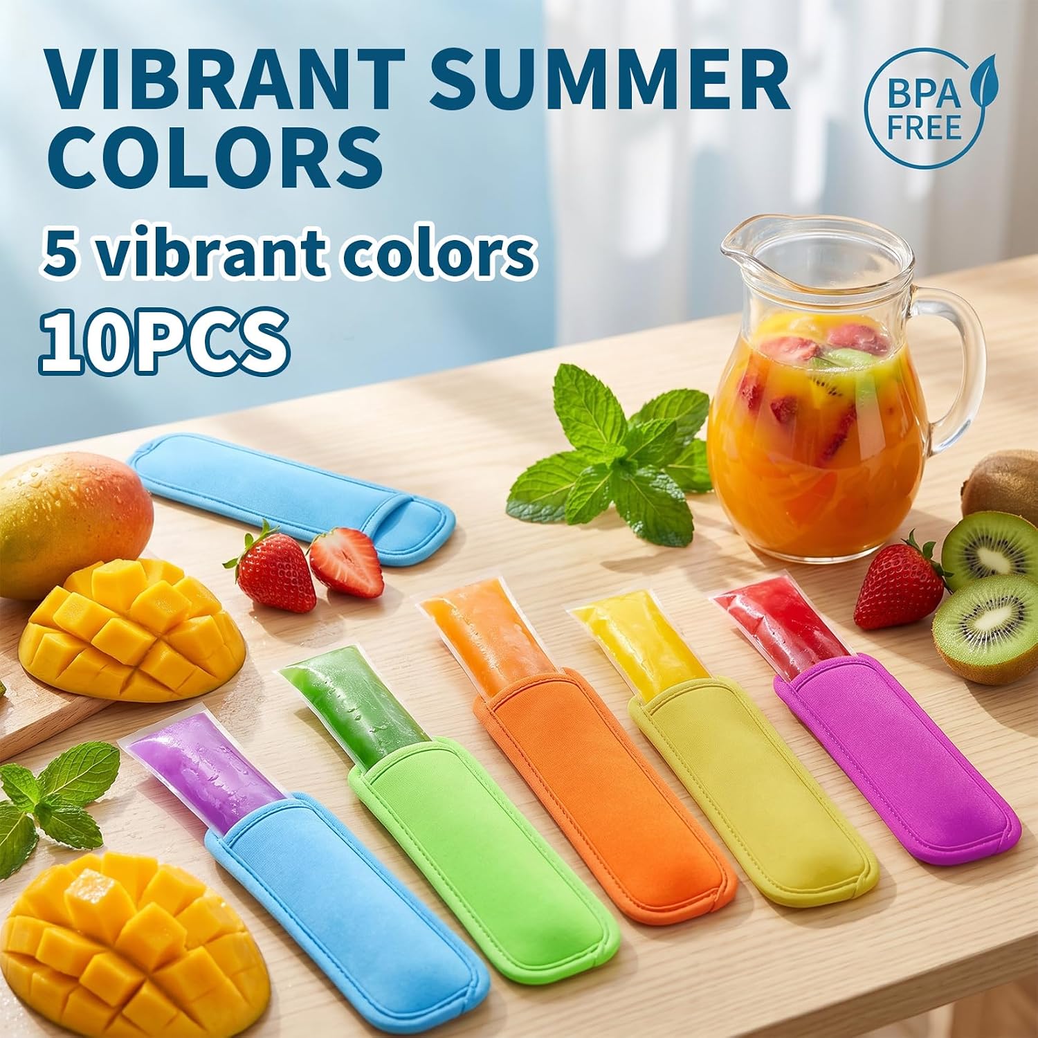 MAQIHAN Popsicle Holders for Kids - Reusable Ice Pop Sleeves Colorful 10 PC