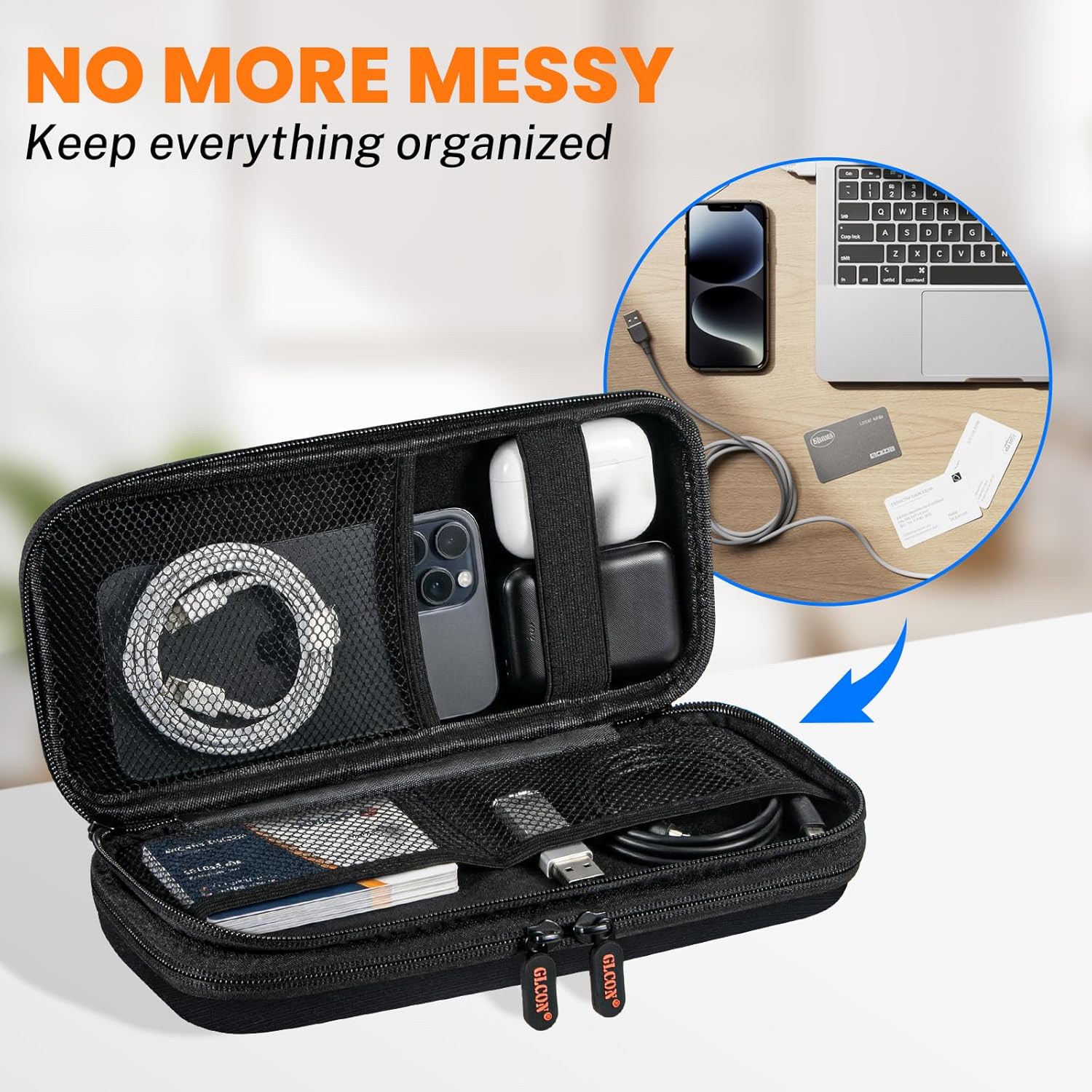 Double-Layer Hard Shell Carrying Case - Electronics Organizer Travel Case with Multiple Pocket - Portable Tech Accessories Zipper Pouch Bag for Cord, Cable, Charger, Phone, Power Bank, USB, SD Card