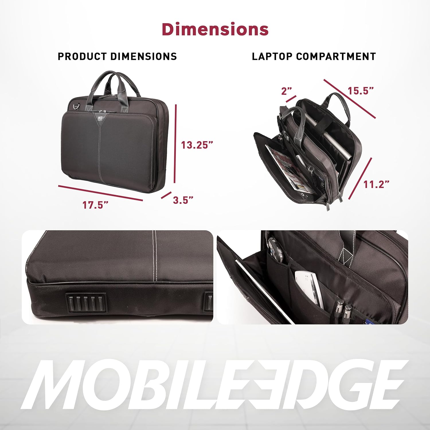 Mobile Edge Select 16 inch Nylon Laptop Briefcase Bag for Men and Women, Business, Work, Travel, Compatible with MacBook 17 inch, Black, MEBCNS1