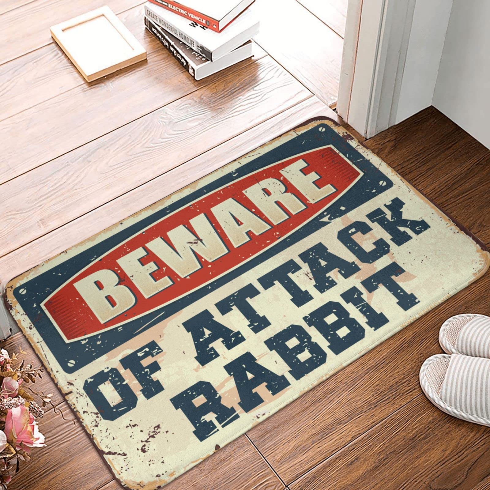 Tapis de ferme COTECI Beware Of Attack Rabbit stop saleté entrée 65x90cm