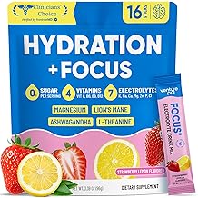 Venture Pal 2-in-1 Hydration Packets + Focus Support Electrolytes Powder, 7 Electrolytes + Vitamins, Magnesium, Lion's Mane & L-Theanine | Sugar Free Liquid Daily IV Drink Mix, Vegan, Keto, 16 Sticks