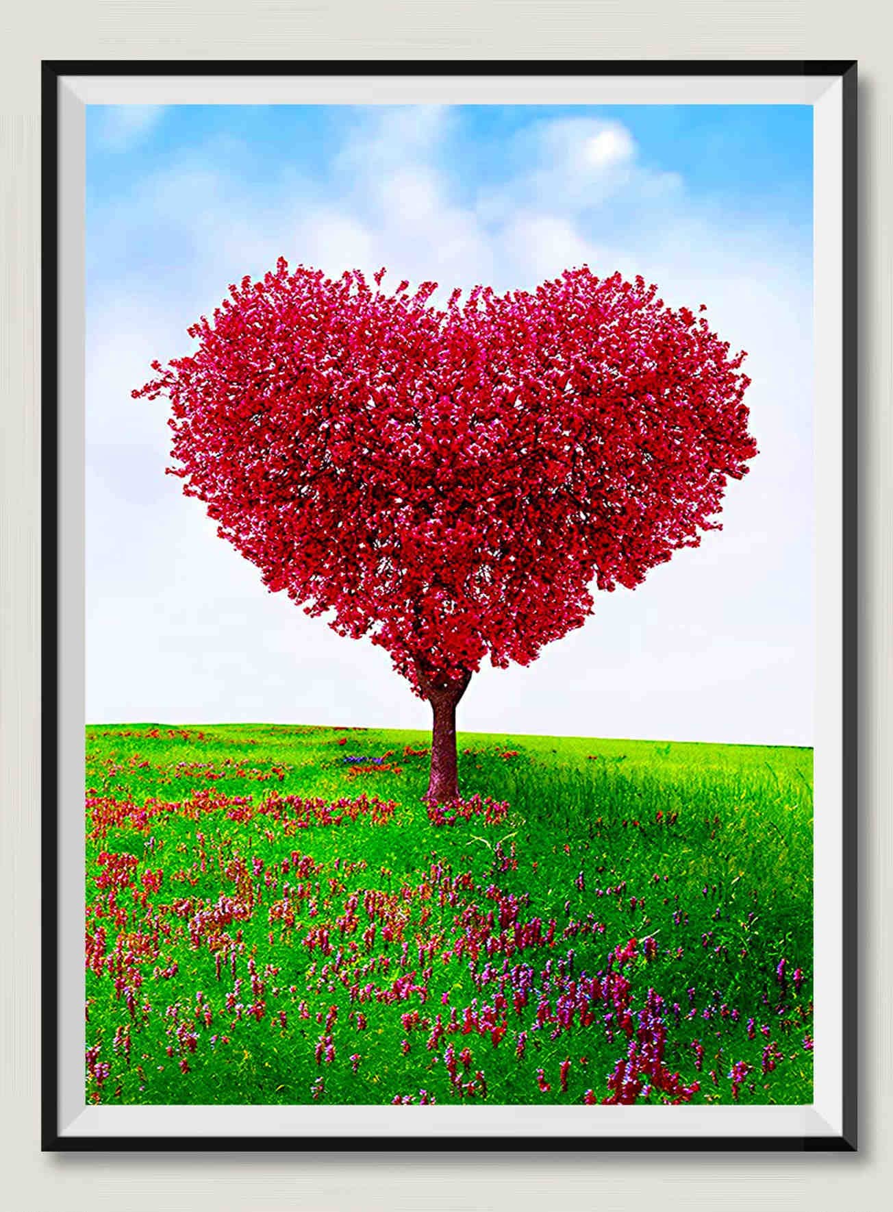 Albero dell'amore rosso sull'erba - Puzzle in legno da 1500 pezzi - Per anziani, bambini, famiglia e amici