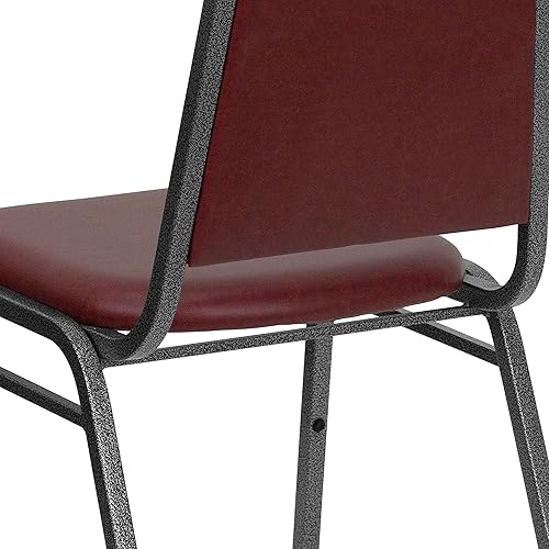 Miniatura 9 de BizChair Silla apilable trapezoidal, marco de la vena del vinilo de Borgoñade plata