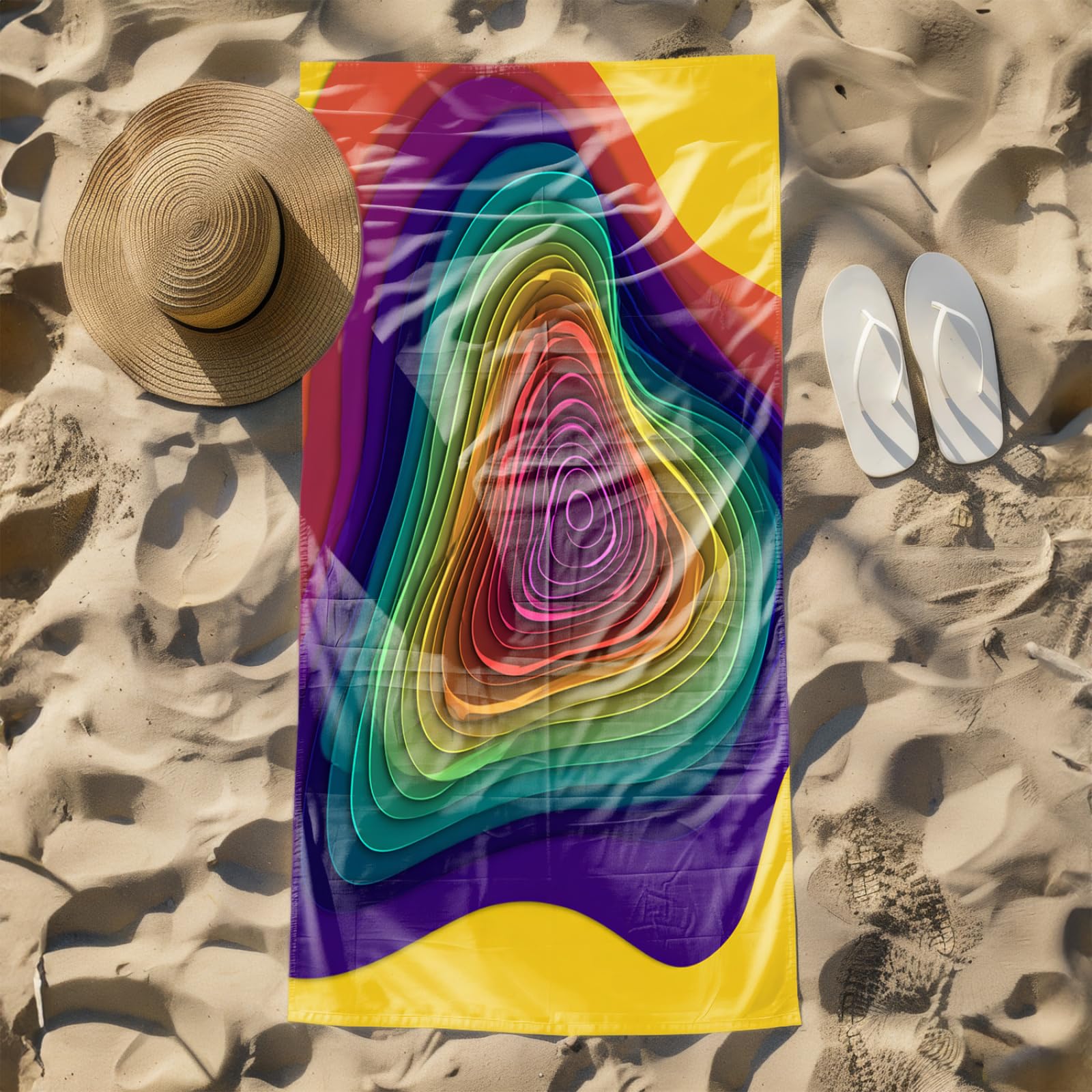 Generico Telo Mare Grande Giallo Viola Verde Modello | Microfibra Telo Mare Antisabbia Leggero Compatto Asciugatura Rapida Assorbente Per Piscina Bagno Lavabile Fino