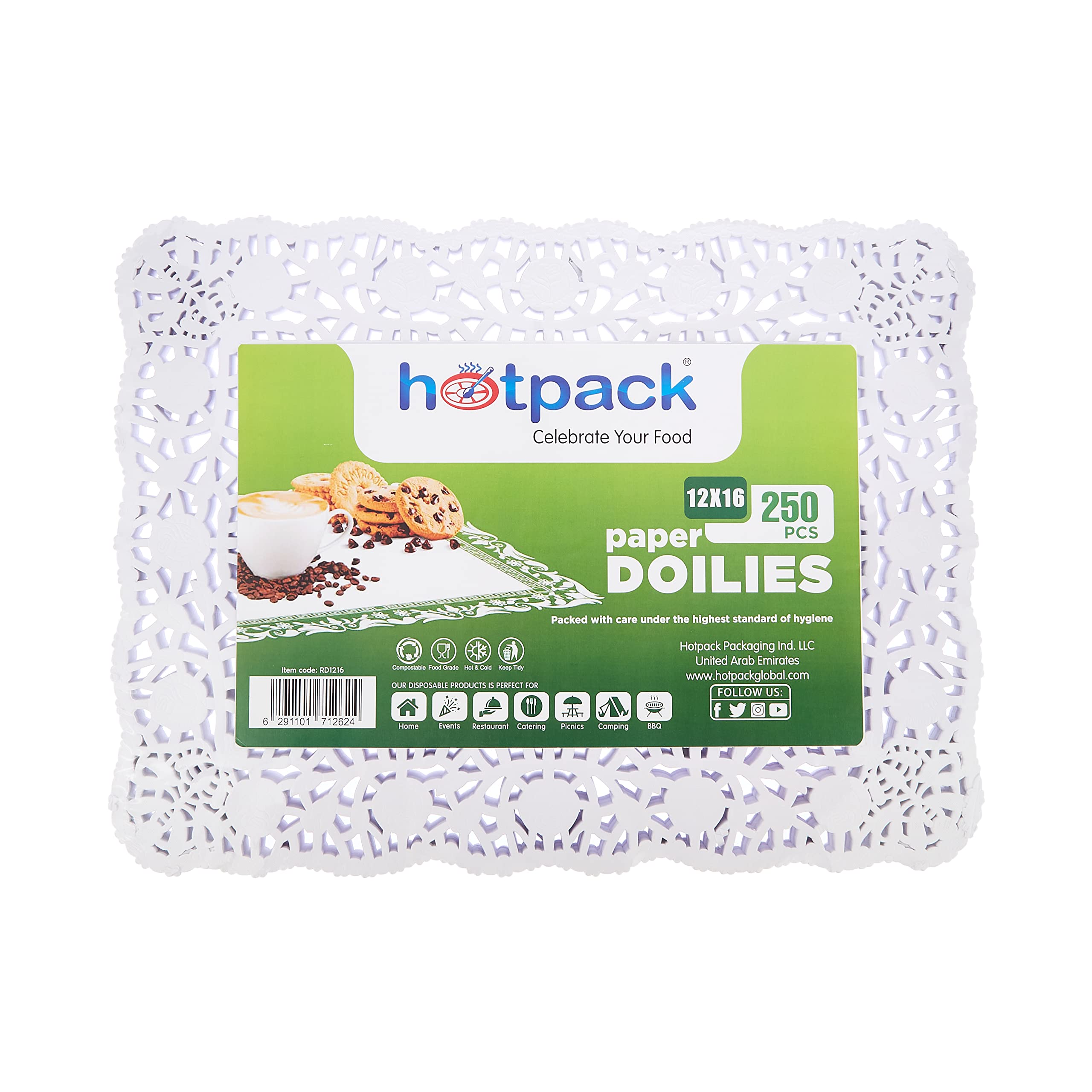 Hotpack White Rectangular Paper Doilies 12 Inch x 16 Inch, 250 Pieces