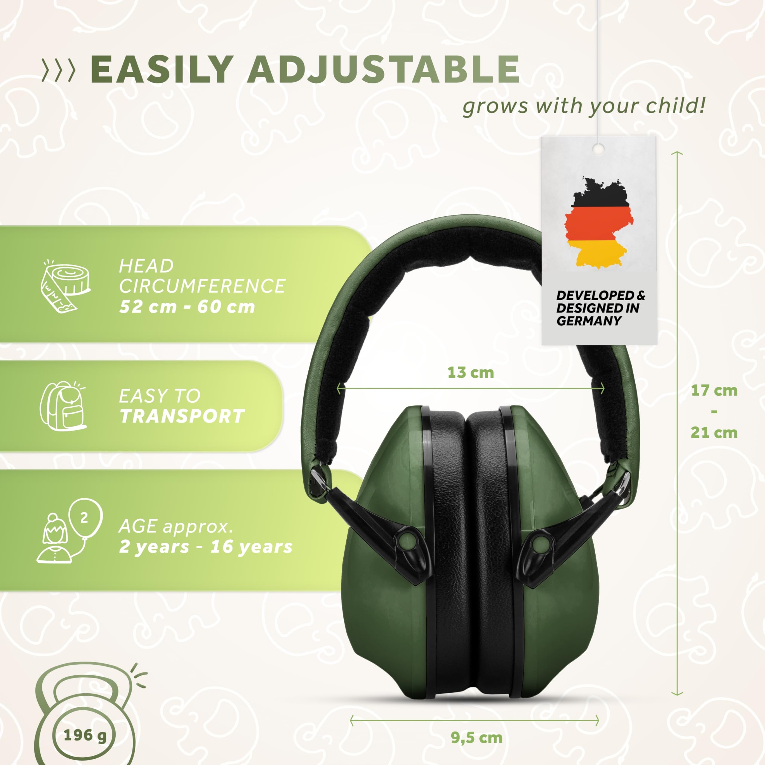 Schallwerk ® Ear defenders Kiddies, Olive Green - Image 4