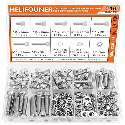 Miniatura 49 de 120 piezas M6 x 0.394 in /0.472 in /0.630 in /0.787 in /0.984 in /1.181 in /1.378 in, cabeza hexagonal, tornillos, arandelas, tuercas, kit
