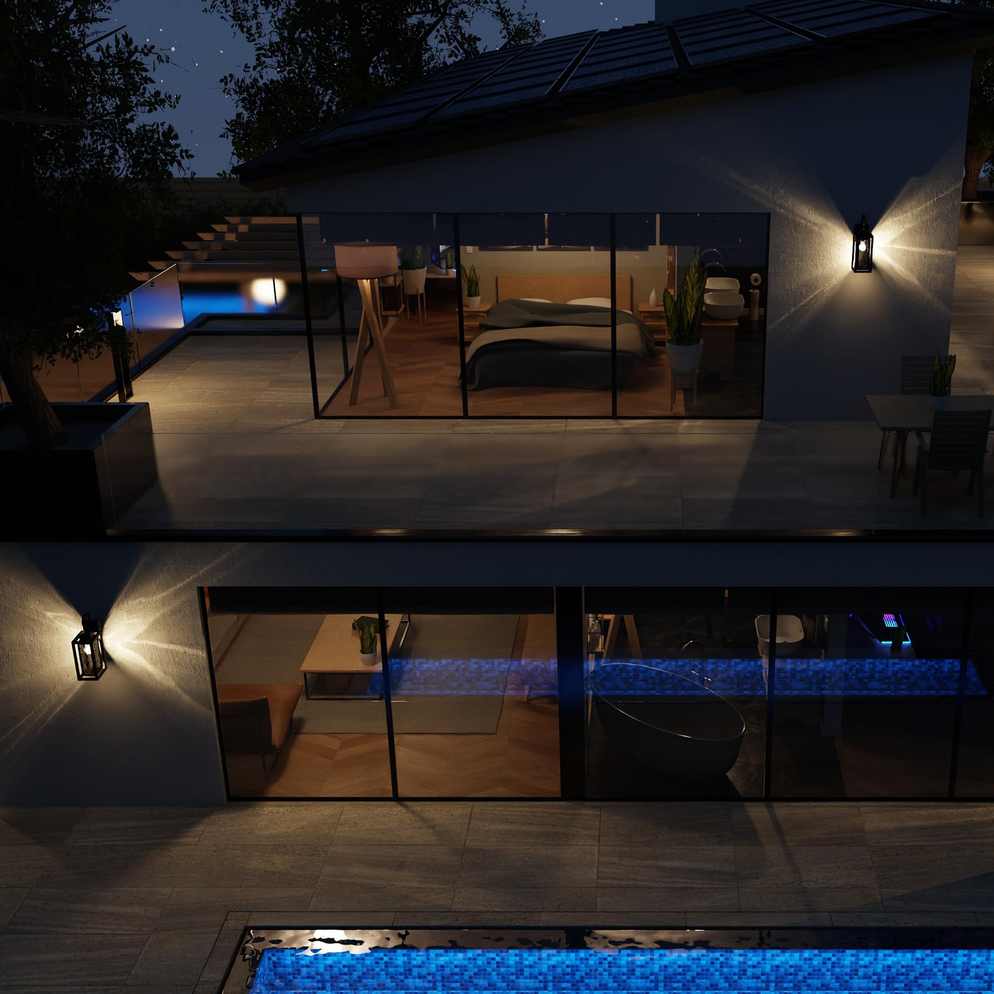 Außenlampe Wand mit Dämmerungsschalter,Außenwandleuchten mit Gewelltem Glas und Lichtsensor,E27 Schwarze wasserdicht Aussenlampe Wand für Eingangsbereich(Glühbirnen nicht enthalten)