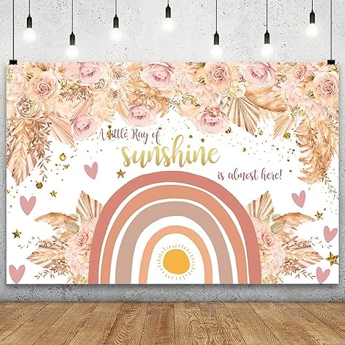 YongFoto Telón de fondo bohemio para baby shower de 10 x 7 pies para fotografía de flores rosadas, corazón de amor, un pequeño rayo de sol está casi