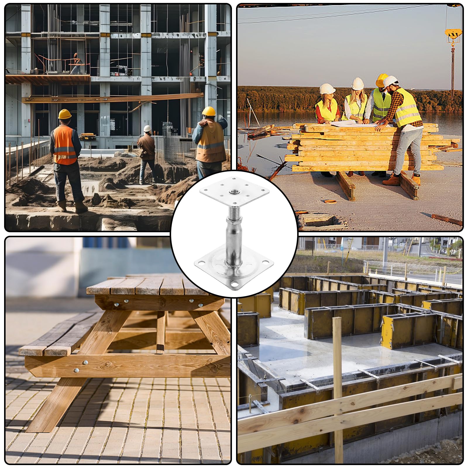 SENENQU 4 Pezzi Supporto per Pali in Legno Regolabile 100-150 Mm, Supporti per Pali in Acciaio Zincato 75x95 Mm, Staffe per Tettoia Esterna, Recinzione, Pergola e Travi