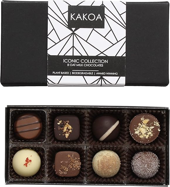 KAKOA Vegan Chocolate Assortment Collection - 8 Pieces | Brownie, Coffee, Caramel, Liqueur etc | Plant Based Luxury Chocolates For Special Occasions | Gifts for Vegans, Vegetarian, Dairy Free Diets