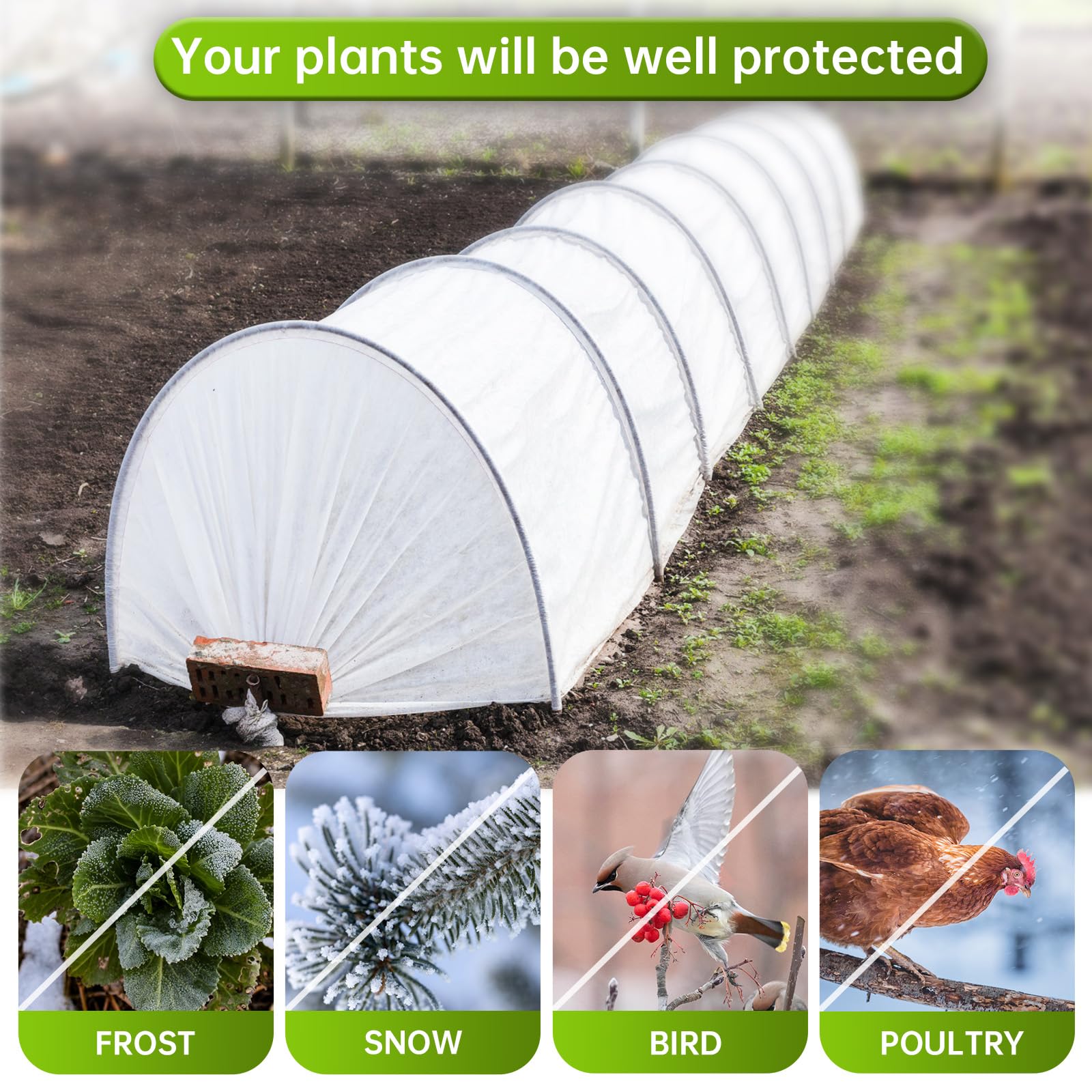 Paquete de 4 cubiertas para plantas de protección contra la congelación, 10 pies x 33 pies, 29.8 g/yd², tela para plantas al aire libre, cubierta flotante para hileras de heladas para invierno, jardín
