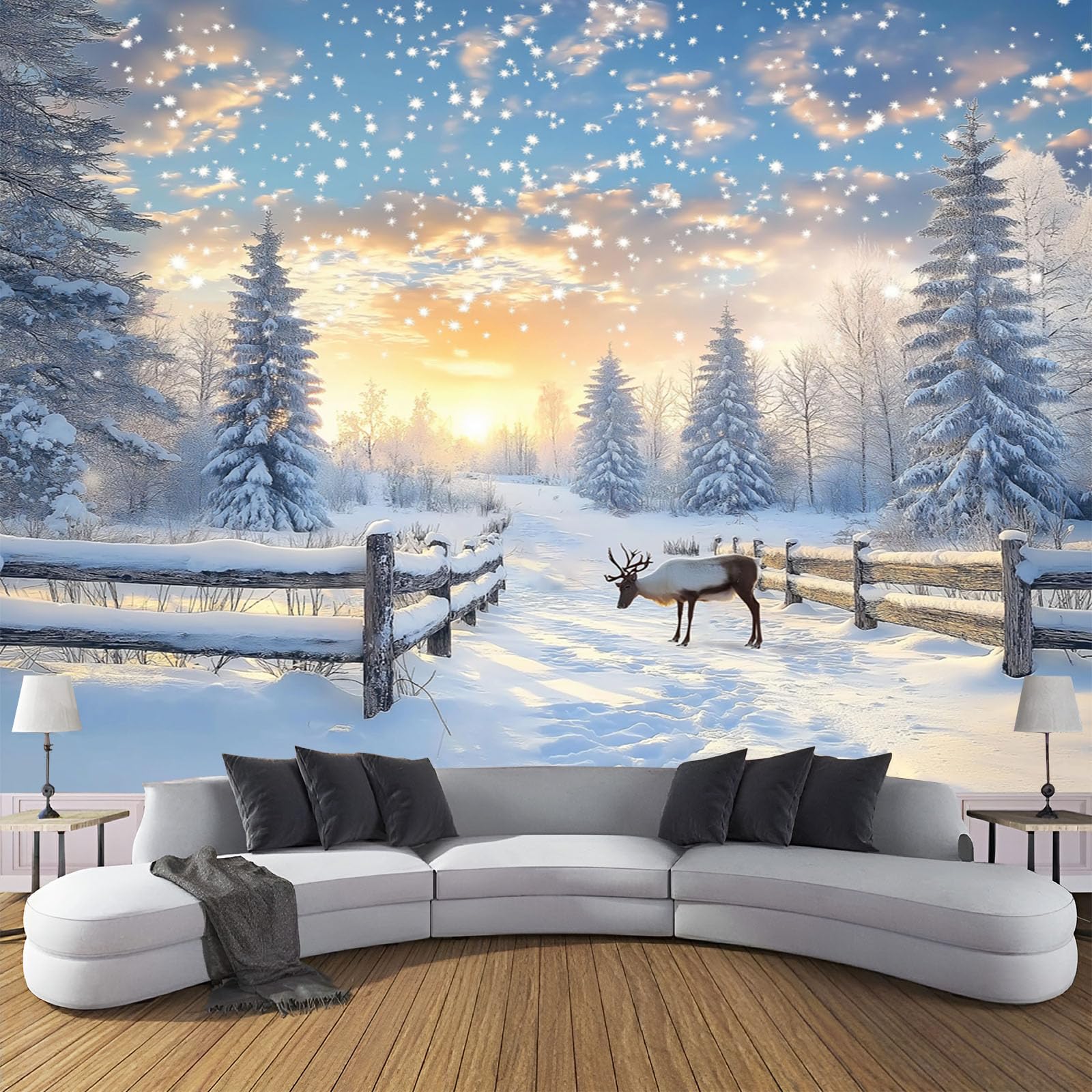 Papier peint panoramique 200 x 140 cm avec motif arbres au coucher du soleil