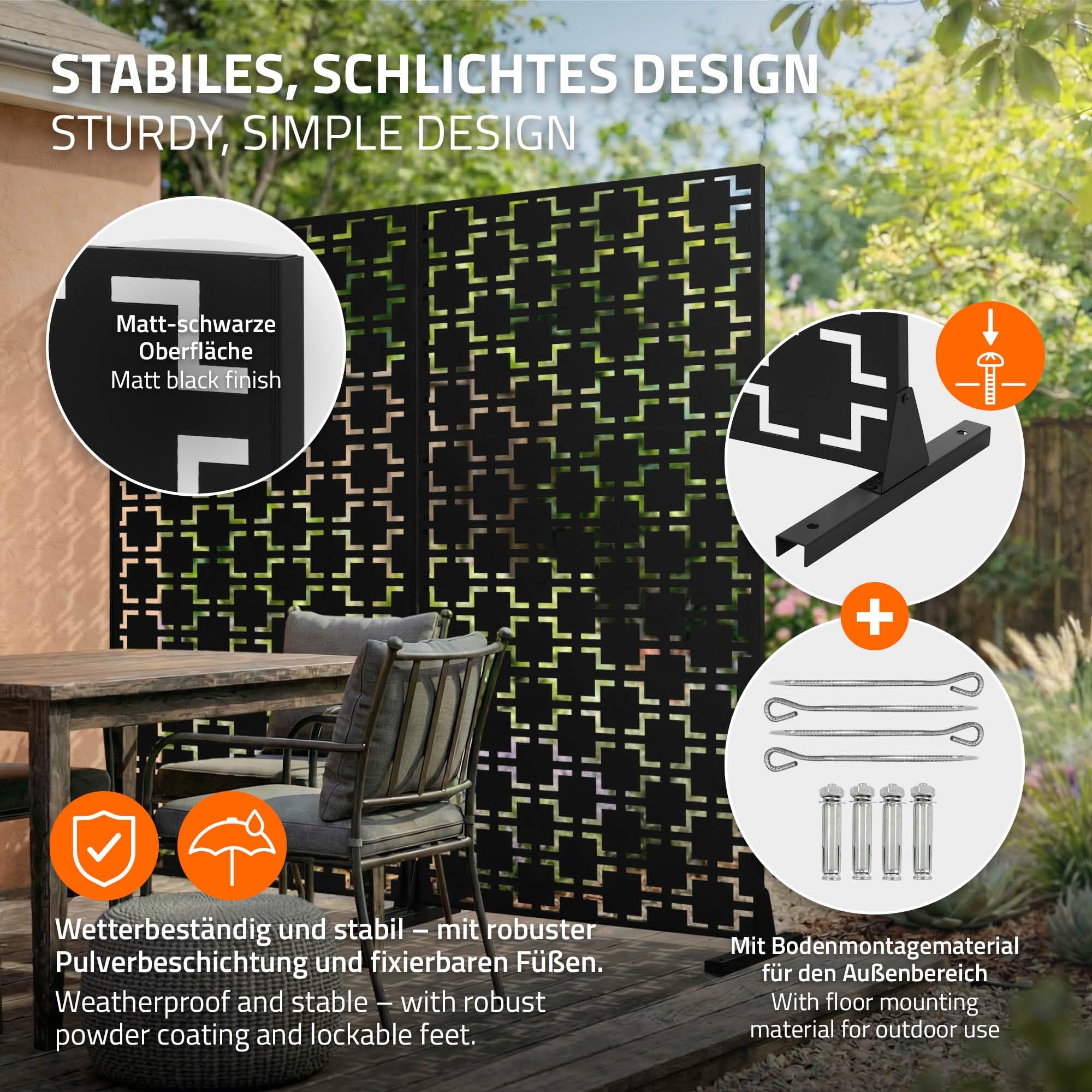 ML-Design Brise-Vue Métallique Milano 90x180cm en Acier, Modèle Autoportant à 3 Panneaux Extensible avec Supports, Paravent Décoratif Élégant, Résistant aux Intempéries pour Jardin, Balcon, Terrasse