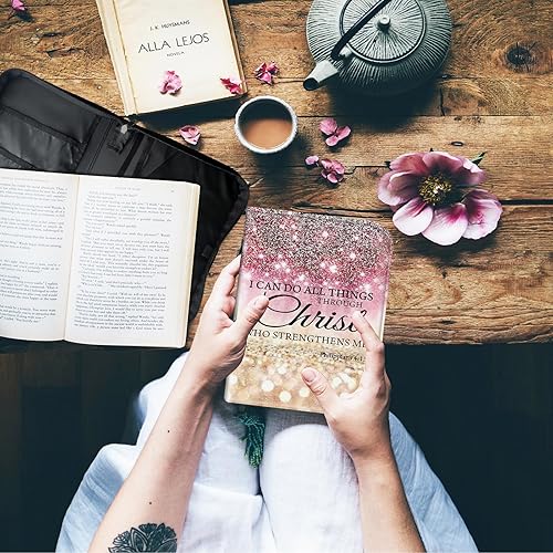 Miniatura 3 de Funda grande para la Biblia para mujeres y hombres, para libros de hasta 11 x 8 x 2 pulgadas, funda de cuero rosa rosa para la Biblia, bolsas de