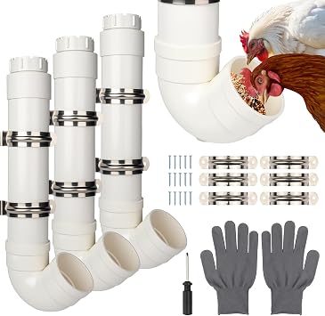 Homar 3pcs Automatic PVC Chicken Feeder - No Waste, 6lb Large Capacity Heavy Duty Rat Proof PVC Pipe Tube Chicken Feeder for Coop Poultry Long Feeding