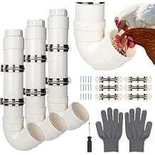 Homar 3pc Automatic PVC Chicken Feeder - No Waste, 6lb Large Capacity Heavy Duty Rat Proof PVC Pipe Tube Chicken Feeder for Coop Poultry Long Feeding