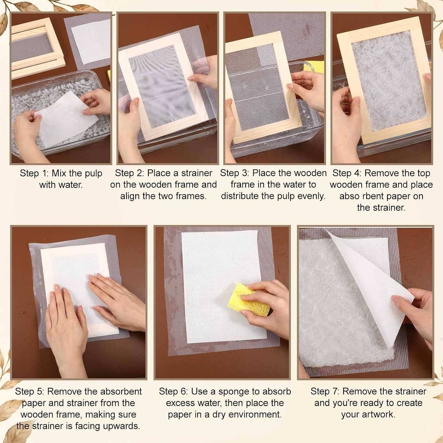 3Pcs Paper Making Frame Kit Wooden Mould and Deckle Set